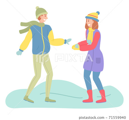 Young people play snowballs. Winter time. Games... - Stock Illustration  [71559940] - PIXTA