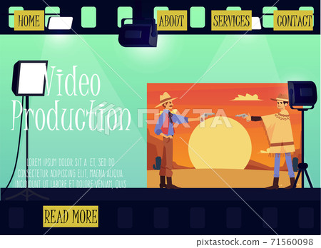 Video production studio website with people filming movie, vector illustration. Video production studio website with people filming movie, vector illustration. 71560098