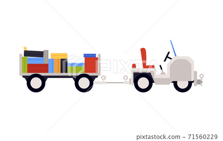 Airport luggage truck or freight lorry with trolley flat vector illustration. 71560229