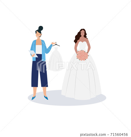 Professional wedding organisator and bride in wedding dress a vector illustration 71560456