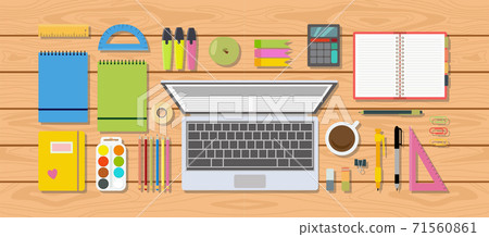 School table workplace for pupil or student top view a vector illustration School table workplace for pupil or student top view a vector illustration 71560861