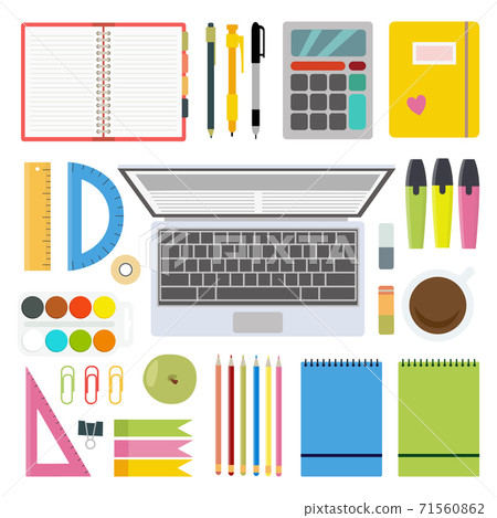 Set of school or office stationery items flat vector illustration isolated. 71560862