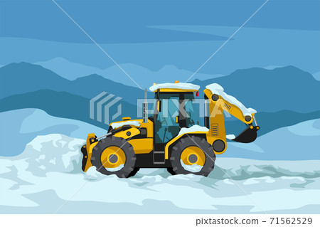yellow color tractor clearing snow side view yellow color tractor clearing snow side view 71562529