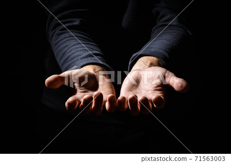 Male hands with open palms. Male hands with open palms. 71563003