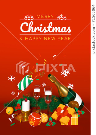 Merry Christmas and Happy New Year - modern colorful 3d banner Merry Christmas and Happy New Year - modern colorful 3d banner 71563064