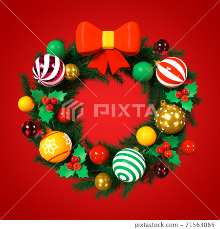 Traditional Christmas wreath - modern colorful 3d illustration 71563065