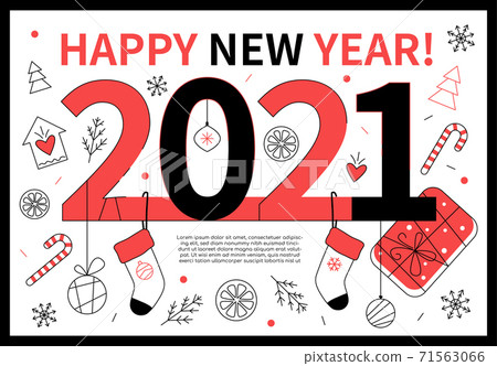 Happy New Year 2021 - line design style web banner Happy New Year 2021 - line design style web banner 71563066