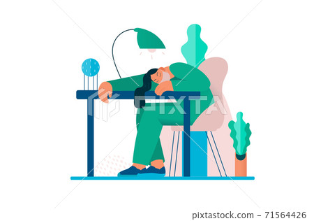 Tired overworked doctor or nurses sleeping at the table. Exhausted Healthcare worker. 71564426