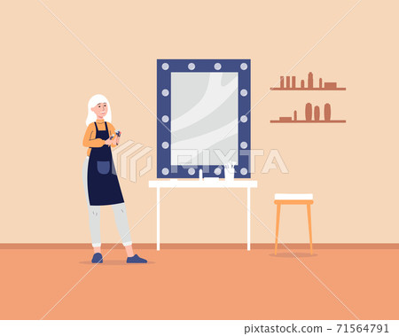 Makeup artist woman in interior of beauty studio flat vector illustration. 71564791