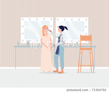 Makeup artist in salon doing wedding maquillage flat vector illustration. 71564792