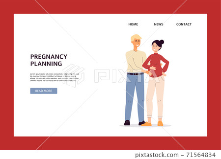 Pregnancy planning site with pregnant woman and husband flat vector illustration. 71564834