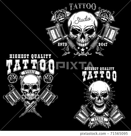 tattoo studio emblem template Crossed tattoo machine skull Design  element for logo label sign poster t shirt Vector illustration Stock  Vector Image  Art  Alamy