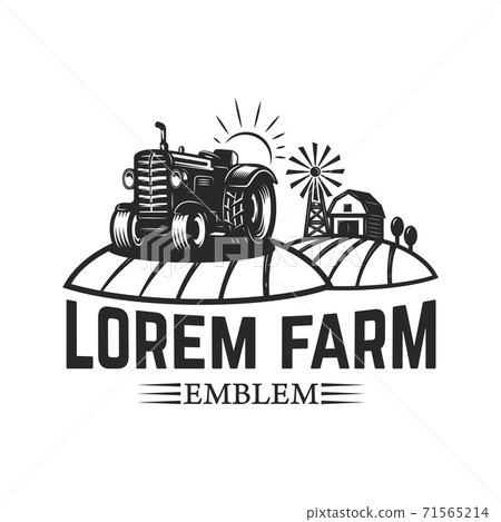 tractor emblem. Farmers market. Design element for logo, label, sign. 71565214