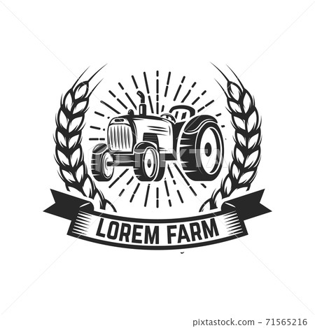 tractor emblem. Farmers market. Design element for logo, label, sign. 71565216