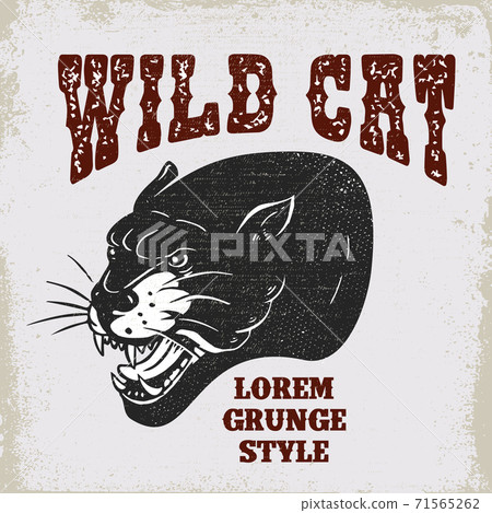 Illustration of pantera head on grunge background. Design element for poster, card, banner, t shirt sign, emblem. 71565262