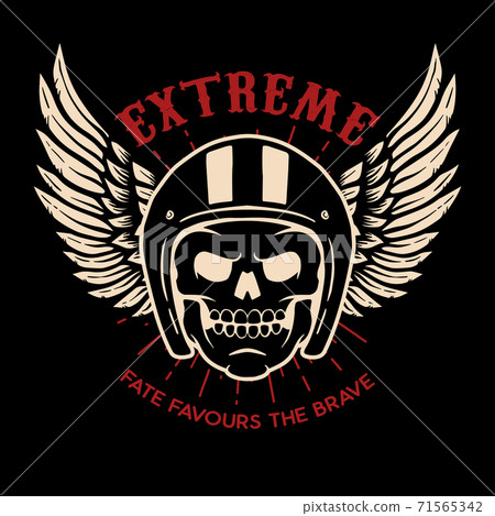 Extreme. Winged skull on black background. Design element for logo, label, emblem, sign, poster. 71565342