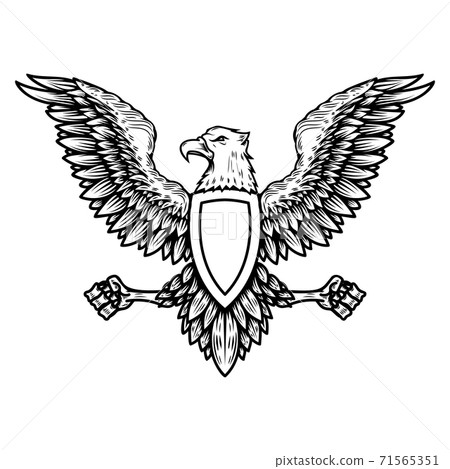 Emblem template with eagle in engraving style. Design elements for logo, label, sign, menu. Emblem template with eagle in engraving style. Design elements for logo, label, sign, menu. 71565351