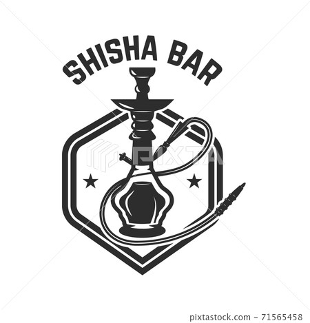 Hookah shop. Emblem template with hookah. Design element for logo, label, sign. Hookah shop. Emblem template with hookah. Design element for logo, label, sign. 71565458