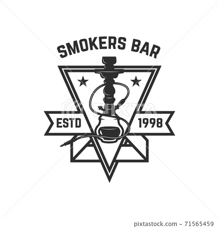 Hookah shop. Emblem template with hookah. Design element for logo, label, sign. Hookah shop. Emblem template with hookah. Design element for logo, label, sign. 71565459