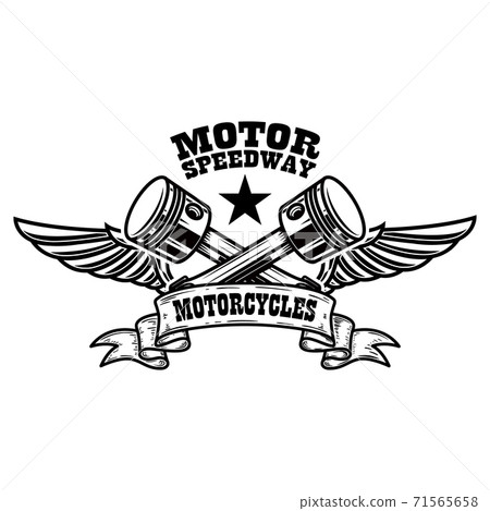 Emblem template with winged pistons. Design element for logo, label, sign, poster, t shirt. Emblem template with winged pistons. Design element for logo, label, sign, poster, t shirt. 71565658