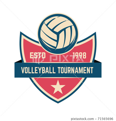 Emblem template with volleyball ball. Design element for logo, label, sign. 71565696