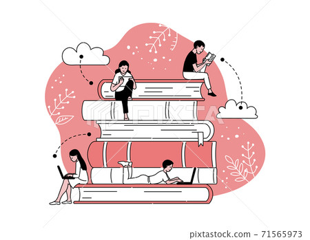People sit on stack of books and reading, cartoon vector illustration isolated. People sit on stack of books and reading, cartoon vector illustration isolated. 71565973
