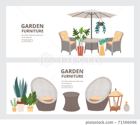 A set of banners with beautiful modern garden furniture. 71566096
