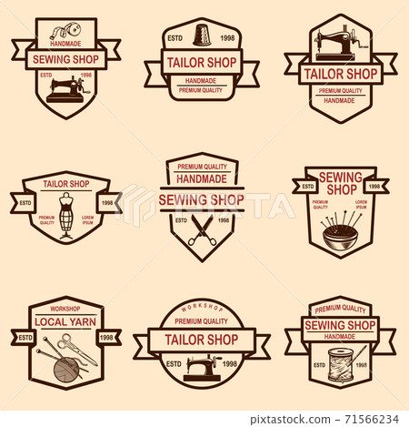 Set of tailor shop emblems. Design elements for logo, label, sign, badge. Set of tailor shop emblems. Design elements for logo, label, sign, badge. 71566234