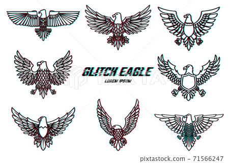 Set of eagle illustration in line style with glitch effect. Design element for logo, label, emblem, sign, poster. 71566247