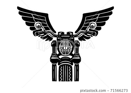 Hand drawn motorcycle illustration with wings. Design element for logo, label, emblem, sign, badge, poster, t shirt. 71566273