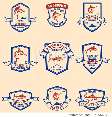 Set of marlin, swordfish emblems. Design element for logo, label, sign, poster, t shirt. 71566979