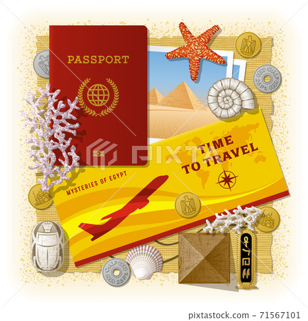 Time To Travel Concept. Vacation In Egypt. Travel concept with different Egyptian objects. Editable EPS10 vector illustration with clipping mask. Used gradient mesh and transparency. 71567101