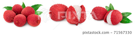 lychee fruit isolated on white background with clipping path and full depth of field. Set or collection 71567330