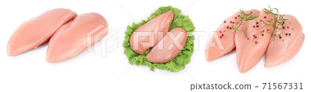Fresh chicken fillet isolated on white background with full depth of field. Set or collection Fresh chicken fillet isolated on white background with full depth of field. Set or collection 71567331