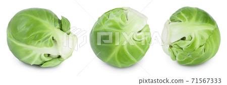Brussels sprouts and half isolated on white background with clipping path and full depth of field. Set or collection 71567333