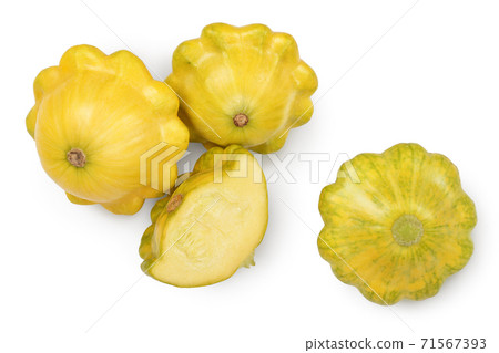 yellow pattypan squash isolated on white background. Top view with clipping path 71567393