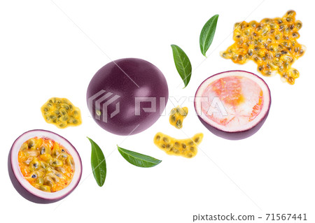 passion fruits or maracuya isolated on white background. Top view. Flat lay passion fruits or maracuya isolated on white background. Top view. Flat lay 71567441