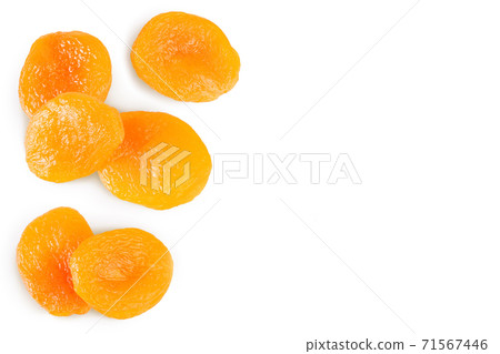 Dried apricots isolated on white background . Top view. Flat lay Dried apricots isolated on white background . Top view. Flat lay 71567446