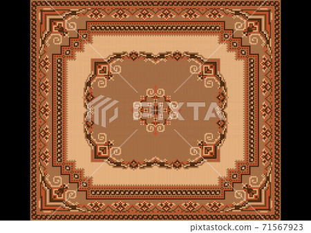 Carpet with ethnic ornaments on brown and yellow background 71567923