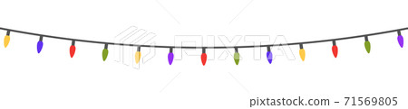 Christmas colored lights decoration. Color lights garland on white long banner. Bright design elements. Glowing bulb for xmas cards, banners, posters, web. Led neon lamp border. Vector illustration Christmas colored lights decoration. Color lights garland on white long banner. Bright design elements. Glowing bulb for xmas cards, banners, posters, web. Led neon lamp border. Vector illustration 71569805