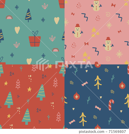 Christmas seamless pattern collection. Hand... - Stock Illustration ...