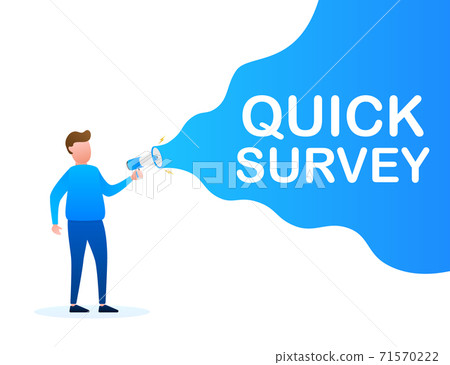 Hand Holding Megaphone with quick survey. Megaphone banner. Web design. Vector stock illustration 71570222