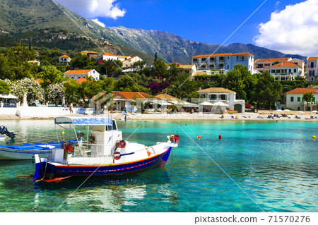 Greece travel. Beautiful places of Kefalonia (Cephalonia) island - Assos fishing village. Greece travel. Beautiful places of Kefalonia (Cephalonia) island - Assos fishing village. 71570276