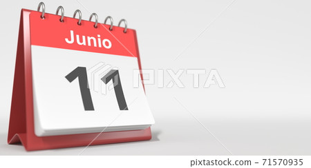 June 11 date written in Spanish on the flip calendar, 3d rendering June 11 date written in Spanish on the flip calendar, 3d rendering 71570935
