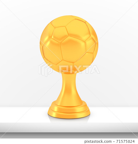 Winner football cup award, golden trophy logo isolated on white shelf table background Winner football cup award, golden trophy logo isolated on white shelf table background 71575824