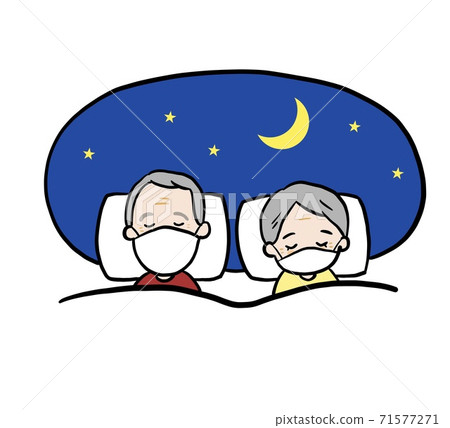 一對老夫婦戴著口罩和睡覺的插圖 71577271