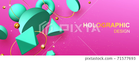 Holographic abstract design banner with 3d shapes 71577693