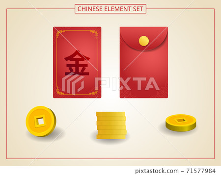 Chinese Angpao red color with golden coins in papercut style. Chinese wording: Gold. Suitable for graphic, banner, card, flyer and many purpose Chinese Angpao red color with golden coins in papercut style. Chinese wording: Gold. Suitable for graphic, banner, card, flyer and many purpose 71577984