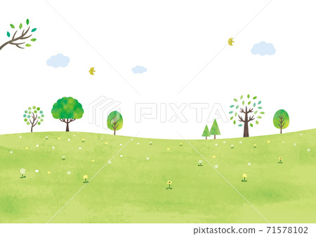 Simple meadows and trees watercolor 71578102