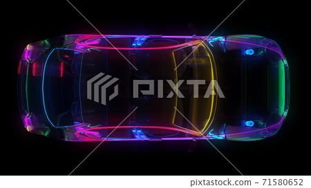 Glass car with neon lighting. The edges of the car are highlighted Glass car with neon lighting. The edges of the car are highlighted 71580652